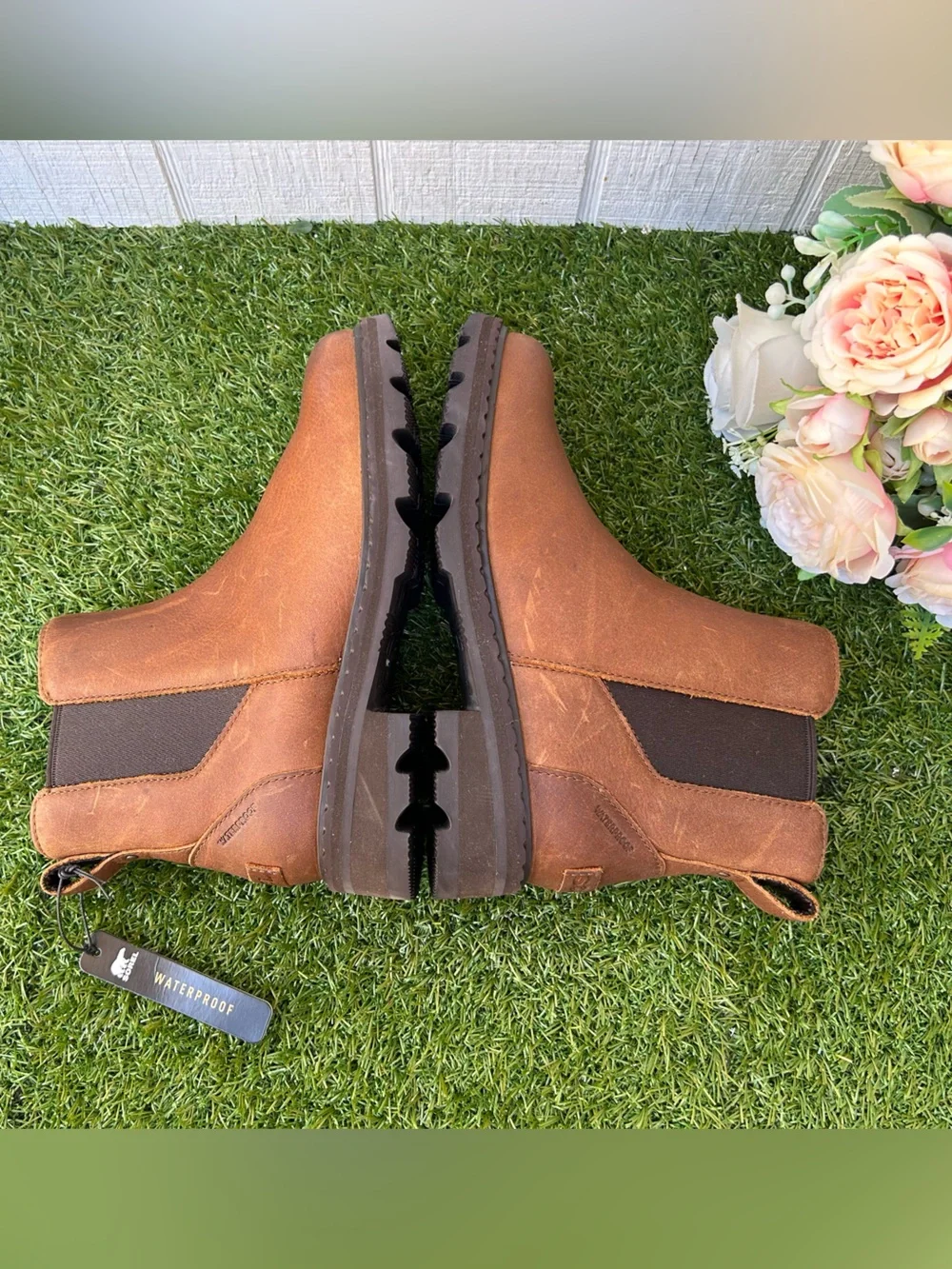 SOREL Women's Lennox Chelsea Rain Boots, Waterproof Leather Boots Bronze velvet.